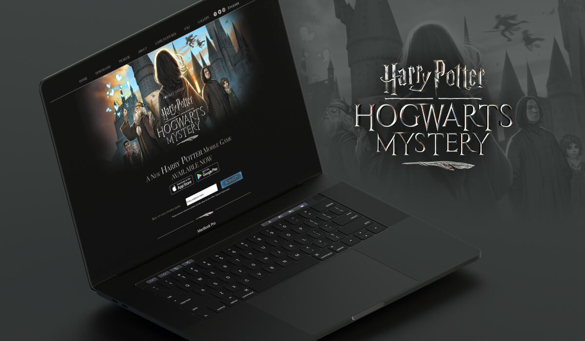 Notebook showing Harry Potter - Hogwarts Mystery's website